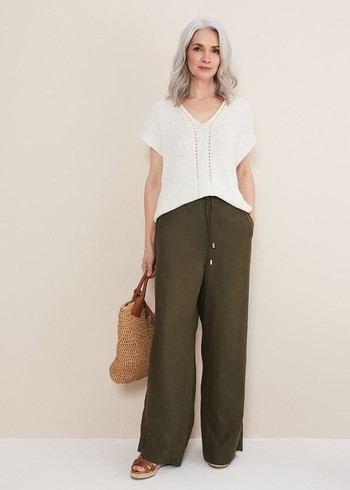 Phase Eight Lolita Drawstring Linen Trousers Khaki Canada | DYUNEK-408